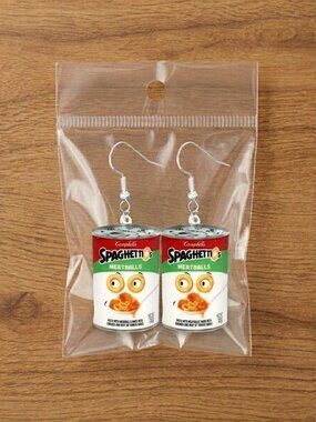 NEW Women's Spaghettios And Meatballs Cans Dangle Earrings Funny Novelty Jewelry